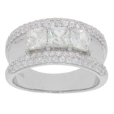 Sterling Silver Semi Mount Ring Setting SQ 4.5x4.5mm Men's Band Ring 3 Stones - Syzjewelry